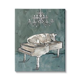 Stupell Home Decor Cow Resting on Piano Fancy Chandelier Wall Art