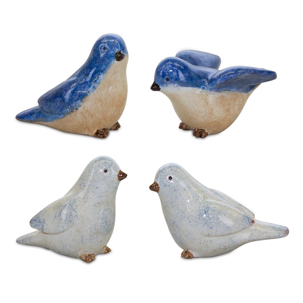 Melrose International Wooden Floral Bird Pedestal Tray (Set of 2)