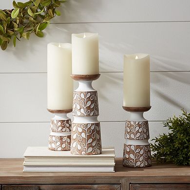 Melrose Leaf Pillar Candle Holder Table Decor 3-piece Set