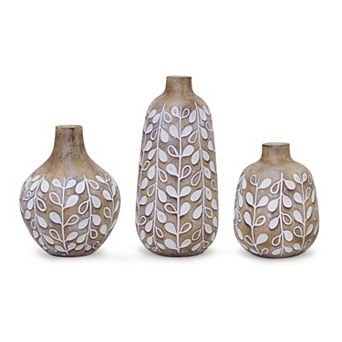 Melrose Leaf Decorative Vase Table Decor 3 pc Set