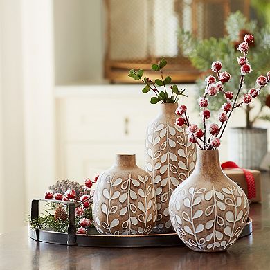 Melrose Leaf Decorative Vase Table Decor 3-piece Set