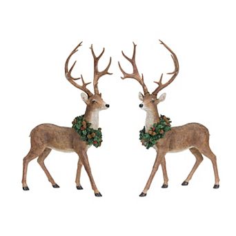 Melrose Holiday Deer Wreath Figurine Table Decor 2 pc Set