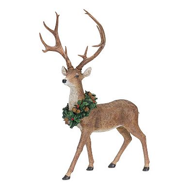 Melrose Holiday Deer Wreath Figurine Table Decor 2-piece Set