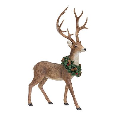 Melrose Holiday Deer Wreath Figurine Table Decor 2-piece Set