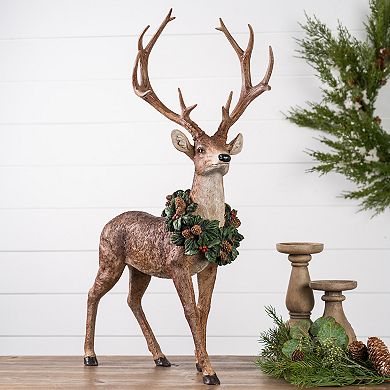 Melrose Holiday Deer Wreath Figurine Table Decor 2-piece Set