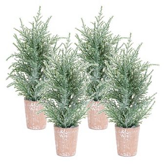 Melrose Flocked Artificial Pine Tree Floor Decor 4 pc Set