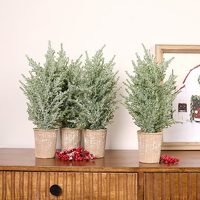 Melrose Flocked Artificial Pine Tree Floor Decor 4-piece Set