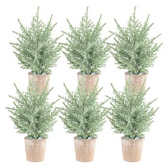 Melrose Mini Flocked Artificial Pine Tree Floor Decor 6 pc Set