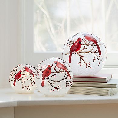 Melrose LED Cardinal Berry Christmas Globe Table Decor 3-piece Set