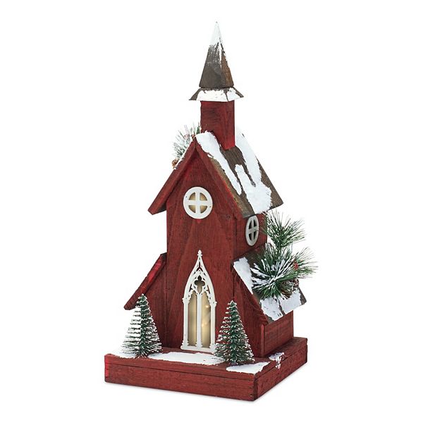 Melrose Snowy Church Artificial Tree Floor Decor