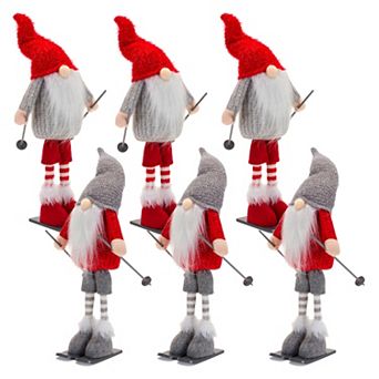 Melrose Holiday Skiing Gnome Figurine Table Decor 6 pc Set