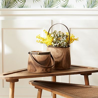 Melrose Wood Grain Pail Floor Decor 2-piece Set