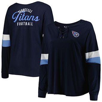 Women's New Era Navy Tennessee Titans Plus Size Athletic Varsity Lace-Up V-Neck Long Sleeve T-Shirt
