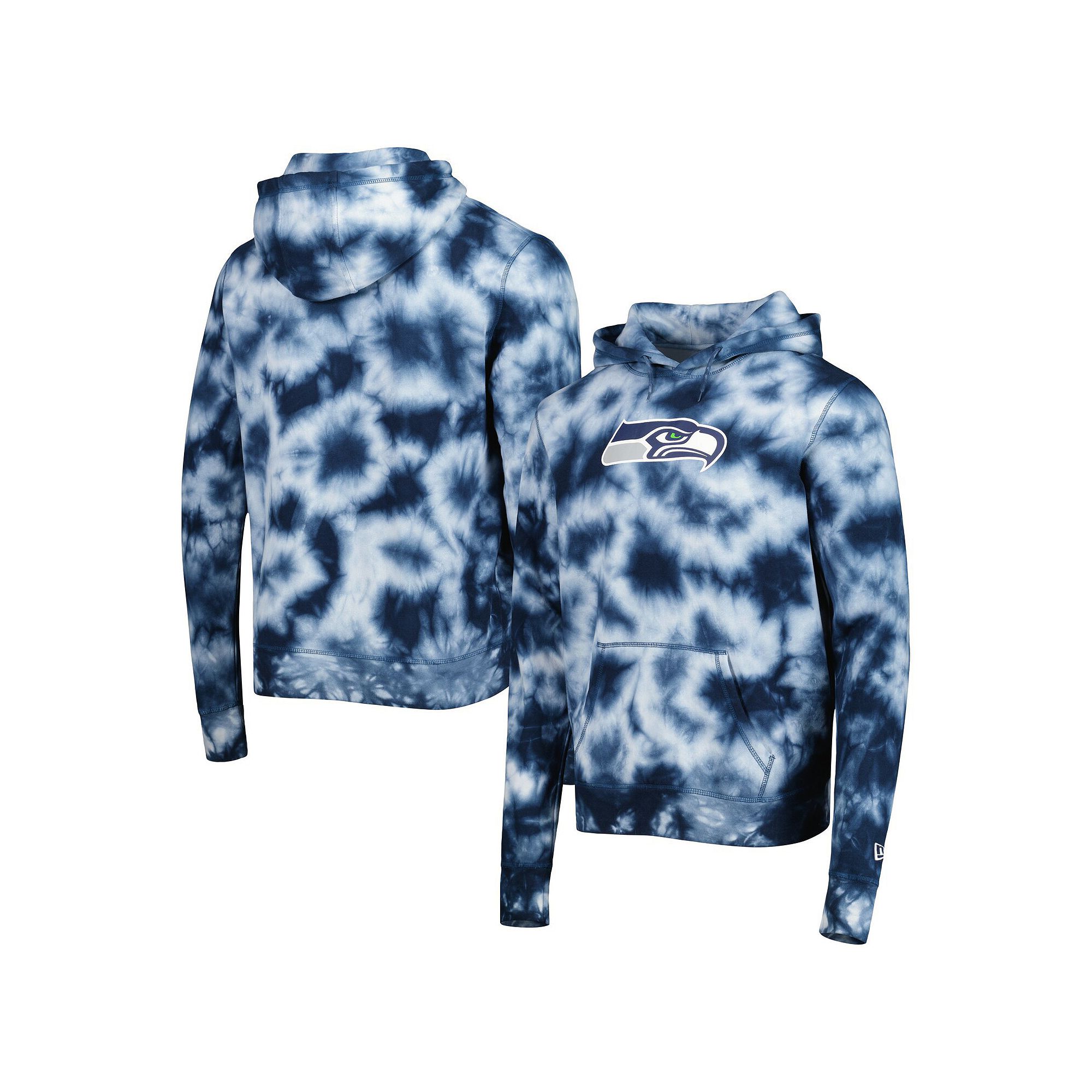 Mens New Era College Navy Seattle Seahawks Team Tie-Dye Pullover Hoodie, S