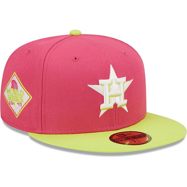 Men's New Era Pink Houston Astros Light Yellow Under Visor 59FIFTY