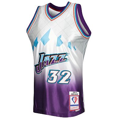 Men's Mitchell & Ness Karl Malone Platinum Utah Jazz 1996/97 Hardwood Classics 75th Anniversary Swingman Jersey
