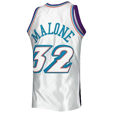 Men's Mitchell & Ness Karl Malone Platinum Utah Jazz 1996/97 Hardwood Classics 75th Anniversary Swingman Jersey