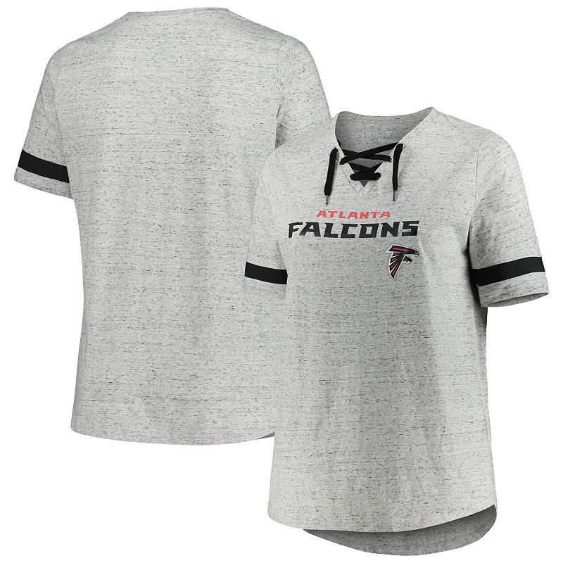 Womens Heather Gray Atlanta Falcons Plus Size Lace-Up V-Neck T-Shirt, Size
