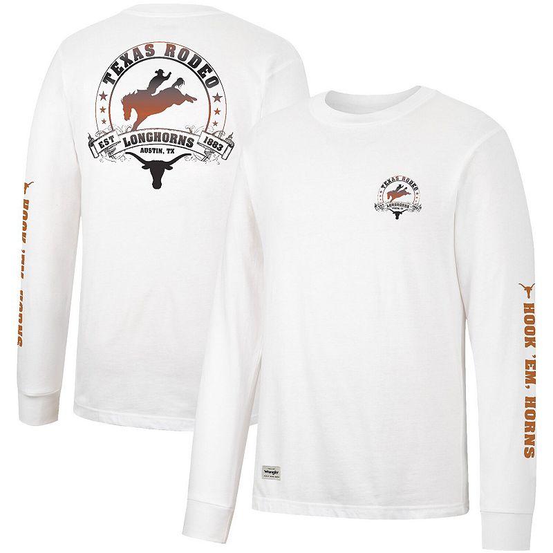 Mens Colosseum x Wrangler White Texas Longhorns Rodeo Long Sleeve T-Shirt,