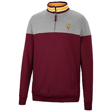 Men's Colosseum Heathered Gray/Maroon Arizona State Sun Devils Be the Ball Quarter-Zip Top