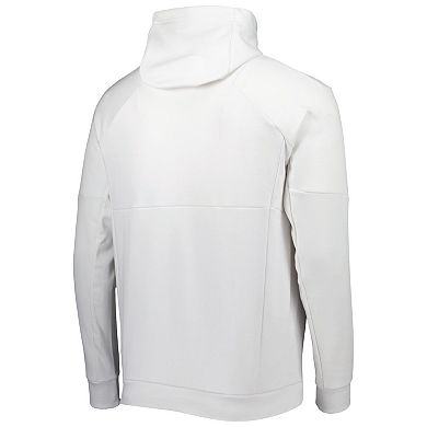 Men's adidas White Manchester United Travel Scuba Neck Pullover Hoodie