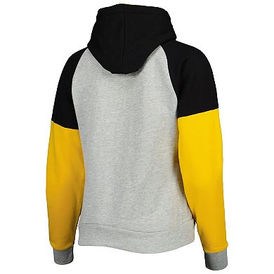 Women's Antigua Heather Gray Pittsburgh Steelers Lightweight Jackpot Raglan Half-Zip Pullover Hoodie