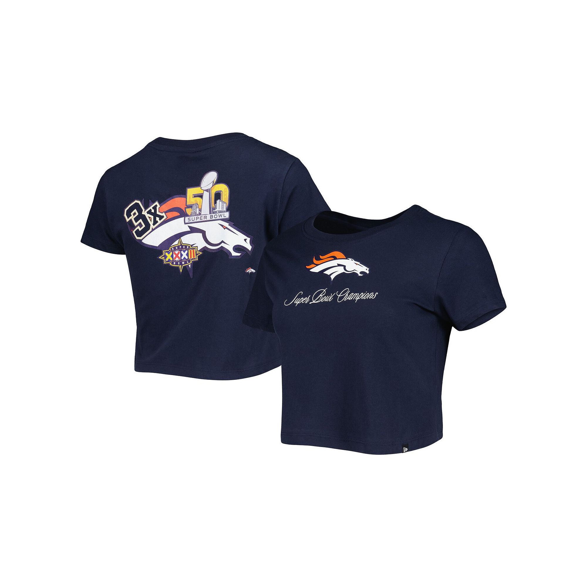 Womens New Era Navy Denver Broncos Historic Champs T-Shirt, Size: XL, Blue