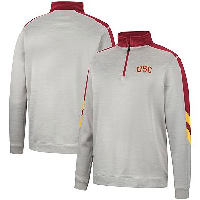 Men's Colosseum Gray/Cardinal USC Trojans Bushwood Fleece Quarter-Zip Jacket