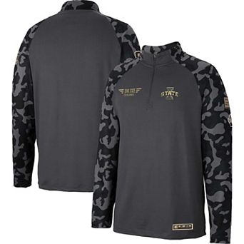 Men's Colosseum Charcoal Iowa State Cyclones OHT Military Appreciation Long Range Raglan Quarter-Zip Jacket