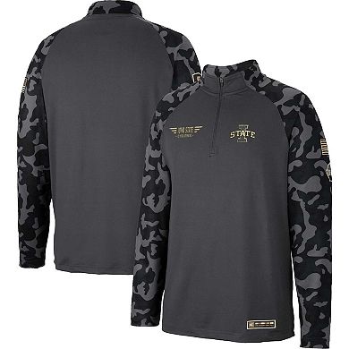 Men's Colosseum Charcoal Iowa State Cyclones OHT Military Appreciation Long Range Raglan Quarter-Zip Jacket