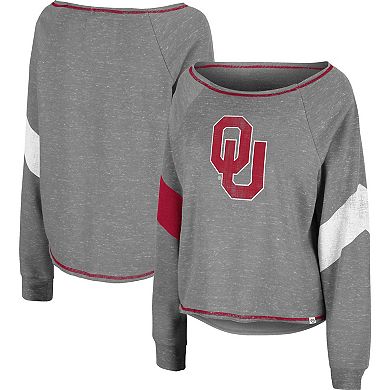 Women's Colosseum Heather Gray Oklahoma Sooners Amped Chevron Stripe Raglan Boat Neck Pullover Sweatshirt