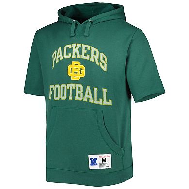 Men's Mitchell & Ness Green Green Bay Packers Washed Short Sleeve Pullover Hoodie