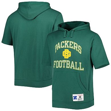 Men's Mitchell & Ness Green Green Bay Packers Washed Short Sleeve Pullover Hoodie