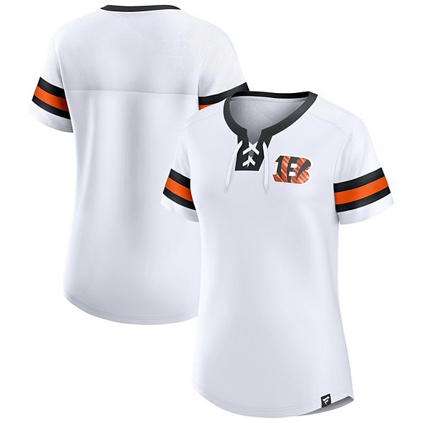 Women's Majestic White/Black Cincinnati Bengals Lace-Up V-Neck T-Shirt 