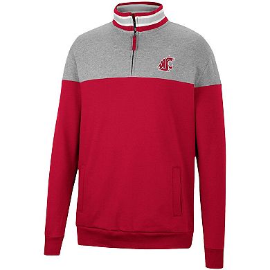 Men's Colosseum Heathered Gray/Cardinal Washington State Cougars Be the Ball Quarter-Zip Top