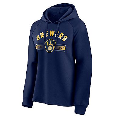 Women's Fanatics Branded Navy Milwaukee Brewers Perfect Play Raglan Pullover Hoodie