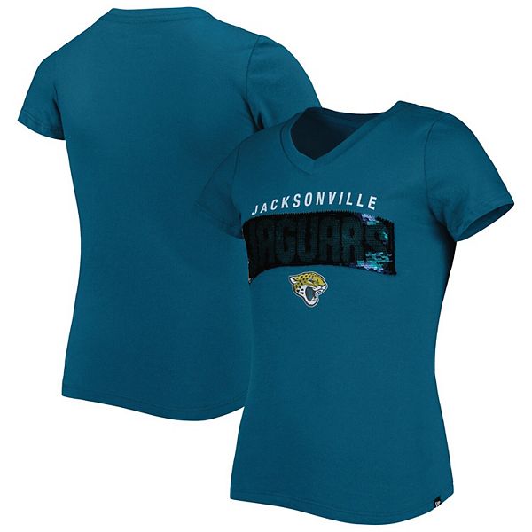 Jacksonville Jaguars Women Short Sleeve T Shirt V-Neck Sport Tops Loose  T-shirt