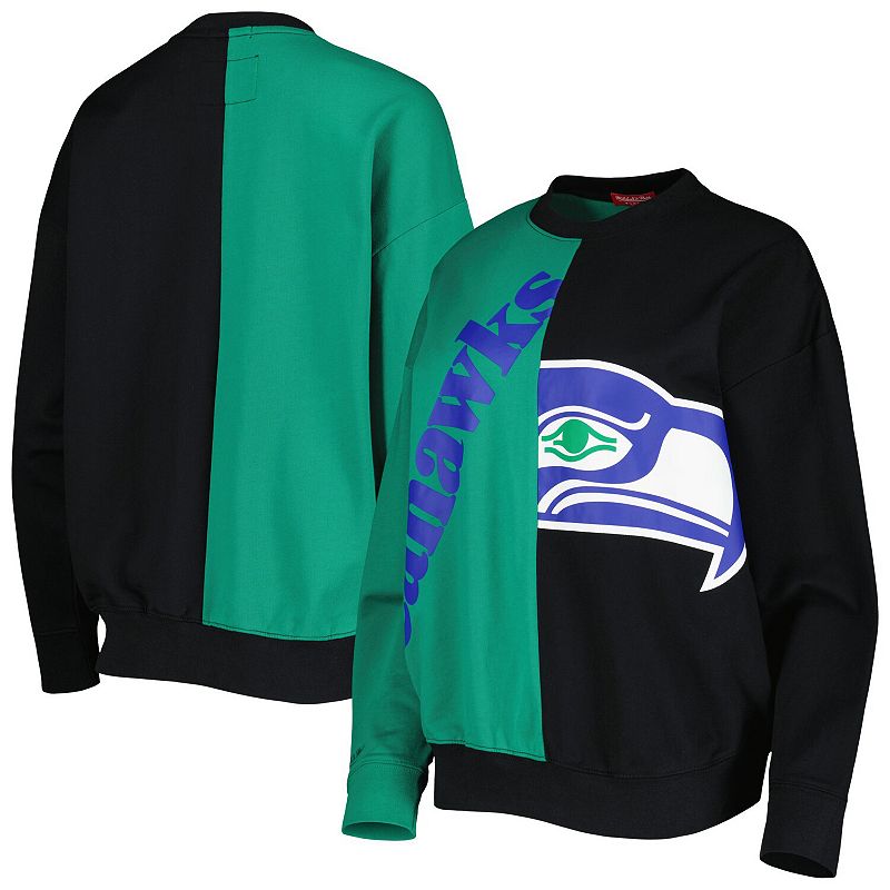 Womens Mitchell & Ness Neon Green/Black Seattle Seahawks Big Face Pullover