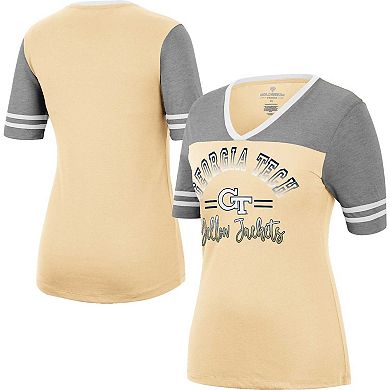 Women's Colosseum Gold/Heathered Gray Georgia Tech Yellow Jackets There You Are V-Neck T-Shirt