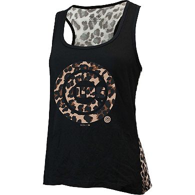 Women's Majestic Threads Black Chicago Cubs Leopard Tank Top