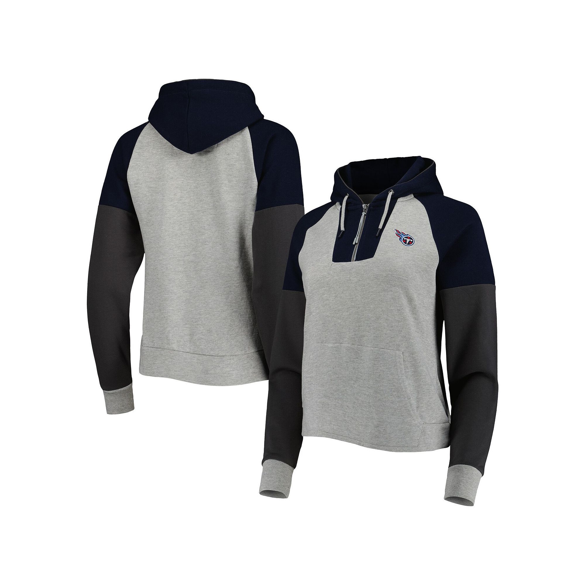Womens Antigua Heathered Gray/Navy Tennessee Titans Jackpot Raglan Half-Zi
