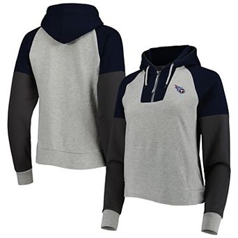 Women's Antigua Heathered Gray/Navy Tennessee Titans Jackpot Raglan Half-Zip Pullover Hoodie