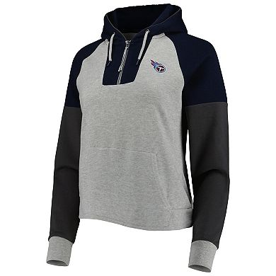 Women's Antigua Heathered Gray/Navy Tennessee Titans Jackpot Raglan Half-Zip Pullover Hoodie