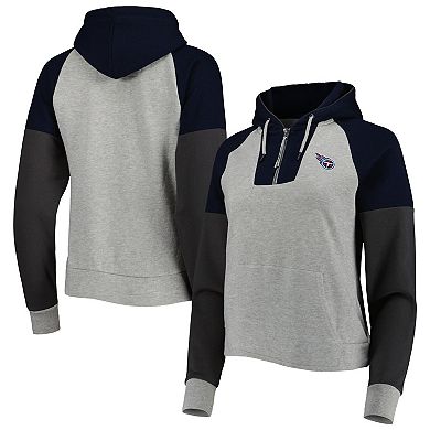 Women's Antigua Heathered Gray/Navy Tennessee Titans Jackpot Raglan Half-Zip Pullover Hoodie