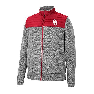 Men's Colosseum Gray/Cardinal Oklahoma Sooners Putter Herringbone Full-Zip Jacket