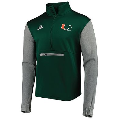 Men's adidas Green/Heathered Gray Miami Hurricanes Team AEROREADY Half-Zip Top