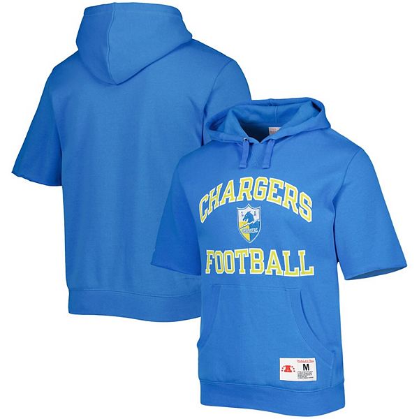 Men's Mitchell & Ness Powder Blue Los Angeles Chargers Washed Short Sleeve  Pullover Hoodie