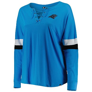 Women's New Era Blue Carolina Panthers Plus Size Athletic Varsity Lace-Up V-Neck Long Sleeve T-Shirt