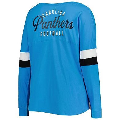 Women's New Era Blue Carolina Panthers Plus Size Athletic Varsity Lace-Up V-Neck Long Sleeve T-Shirt