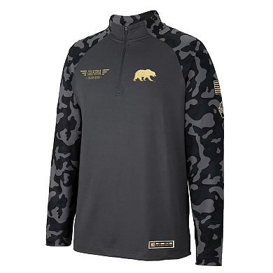 Men's Colosseum Charcoal Cal Bears OHT Military Appreciation Long Range Raglan Quarter-Zip Jacket